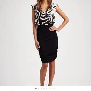 Alice + Olivia Strapless Zebra-Print Bodice Black Mini Dress